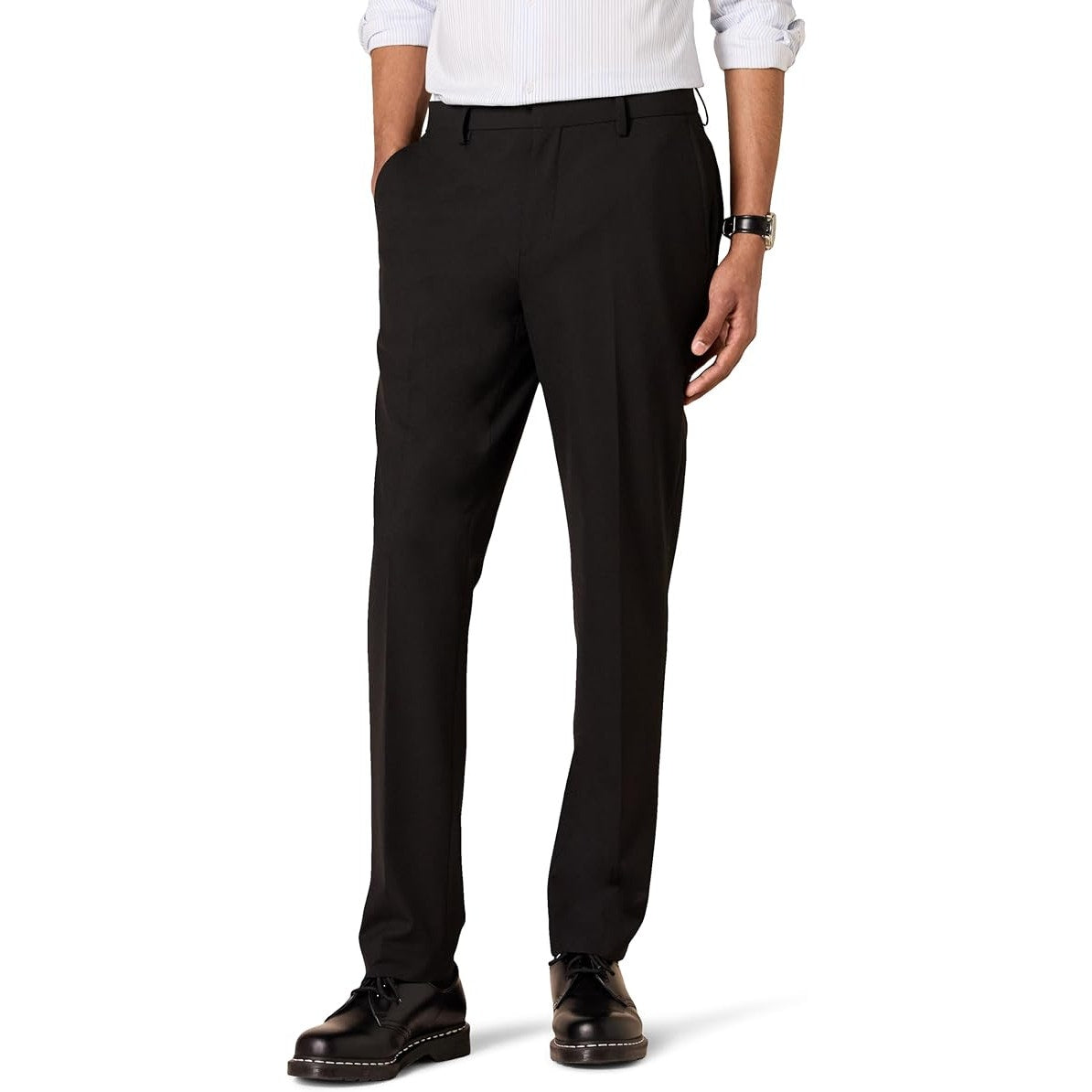 Amazon Essentials Mens Size 33X32 Black Flat Front Slim Fit Stretch Dress Pants