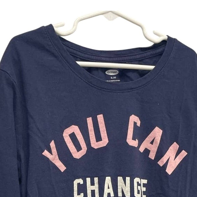 Old Navy Girls XL (14) You Can Change The World Long Sleeve Cotton Crew Neck Tee