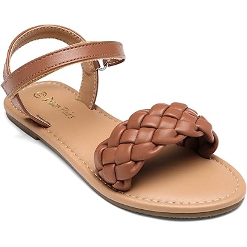 Dream Pairs Big Girls Size 2 Brown Open Toe Braided Top Ankle Strap Flat Sandals