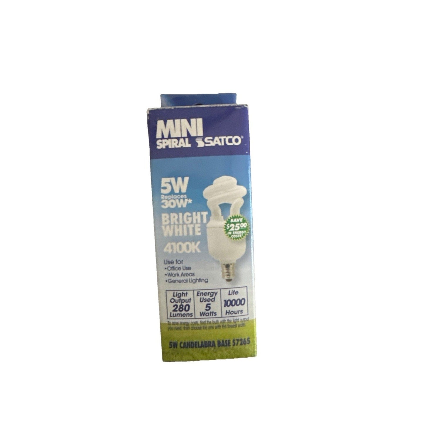 Satco 5W Replaces 30Ultra Mini Spiral E12 Candelabra base 4100K fluorescent bulb