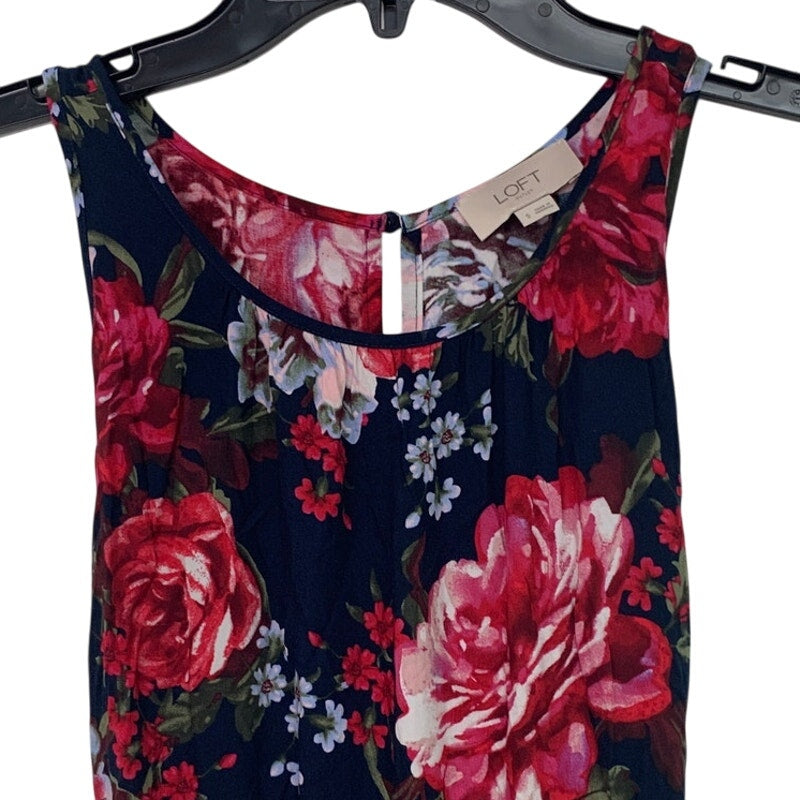 Loft Womens Small Navy Red Sleeveless Back Zip Tie Waist Floral Romper Jumpsuit