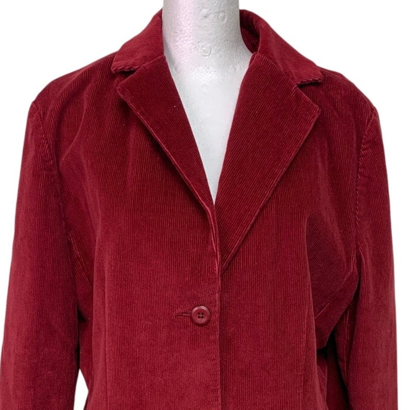 LL Bean Womens 14 Regular Cotton Blend Red Corduroy Long Sleeve Button Up Jacket
