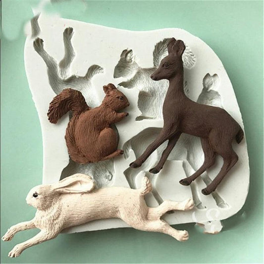 3D Rabbit Squirrel Fawn Bunny Silicone Mould Fondant Cake Chocolate Soap Mold Cupcake Tool Kitchen Dessert Accessories Appliance Squirrel Fawn Bunny Shape Silicone Ice Cube Mold Silicone Fondant Mold Chocolate Mold Soap Mold