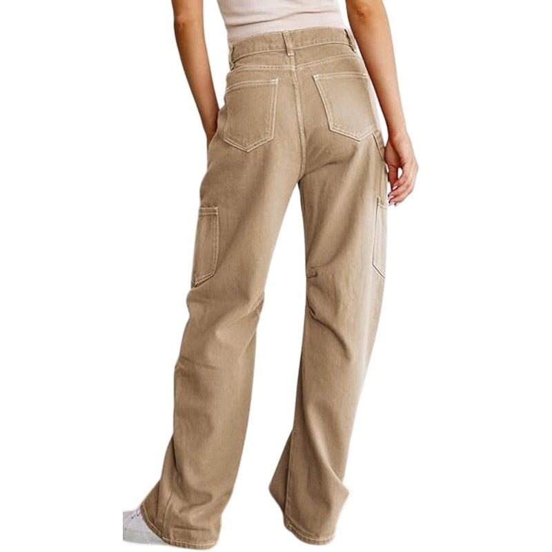 Dokotoo Womens Size 4 Beige Cotton Blend High Waist Wide Leg Baggy Cargo Pants