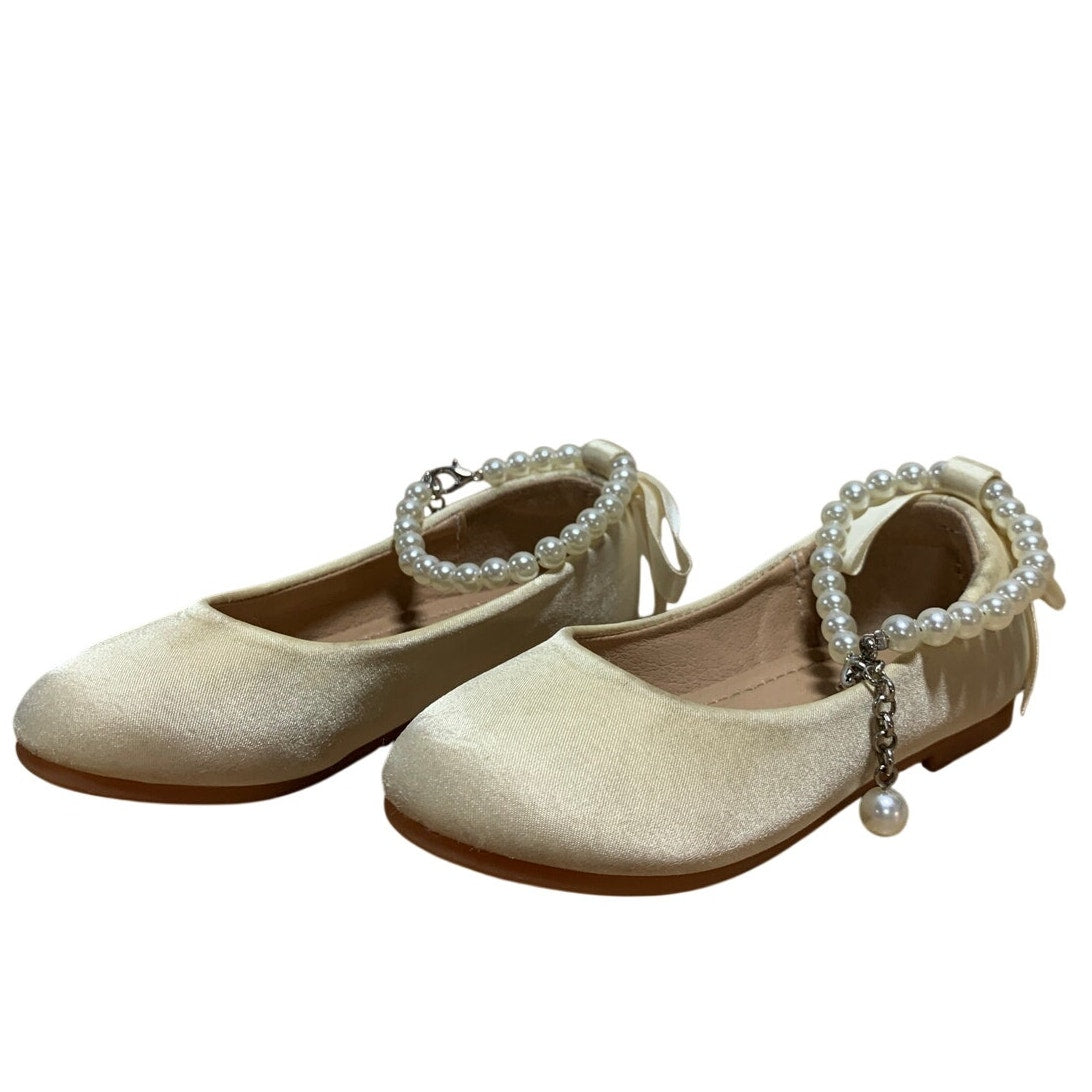 Actlati Toddler Girls 7 Cream Ballet Flats Pearl Ankle Strap Back Bow Shoes