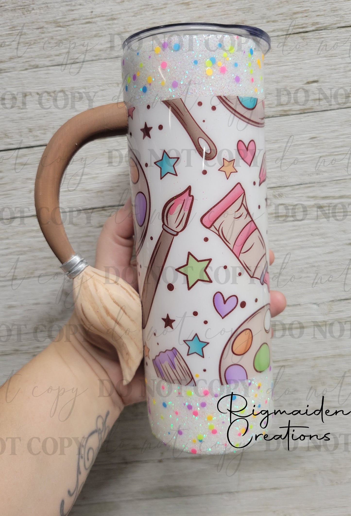 MADE TO ORDER Artist Tumbler with 3D Paintbrush Handle