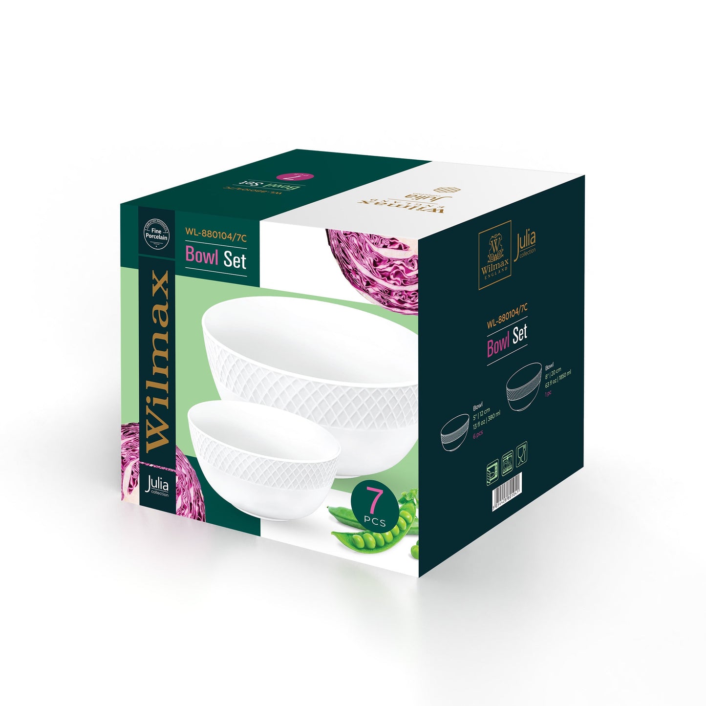 White Dining Bowls With Embossed Design, Set of Seven In A Gift Box-3