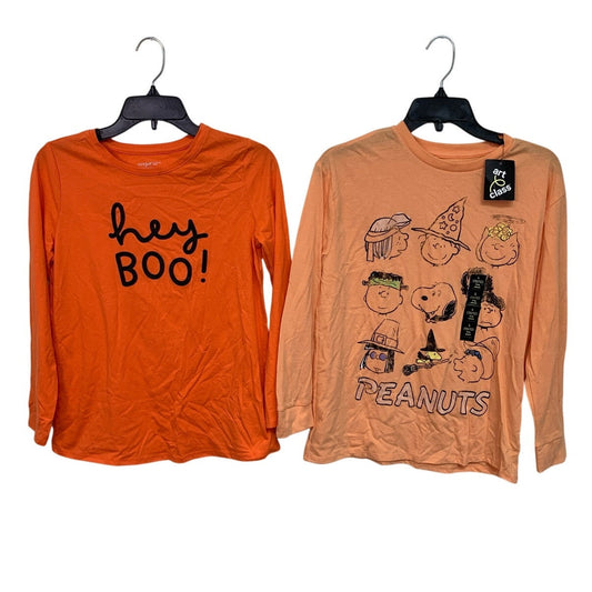 Lot of 2 Cat & Jack Art Class Girls Large Peanuts Long Sleeve Halloween T Shirts