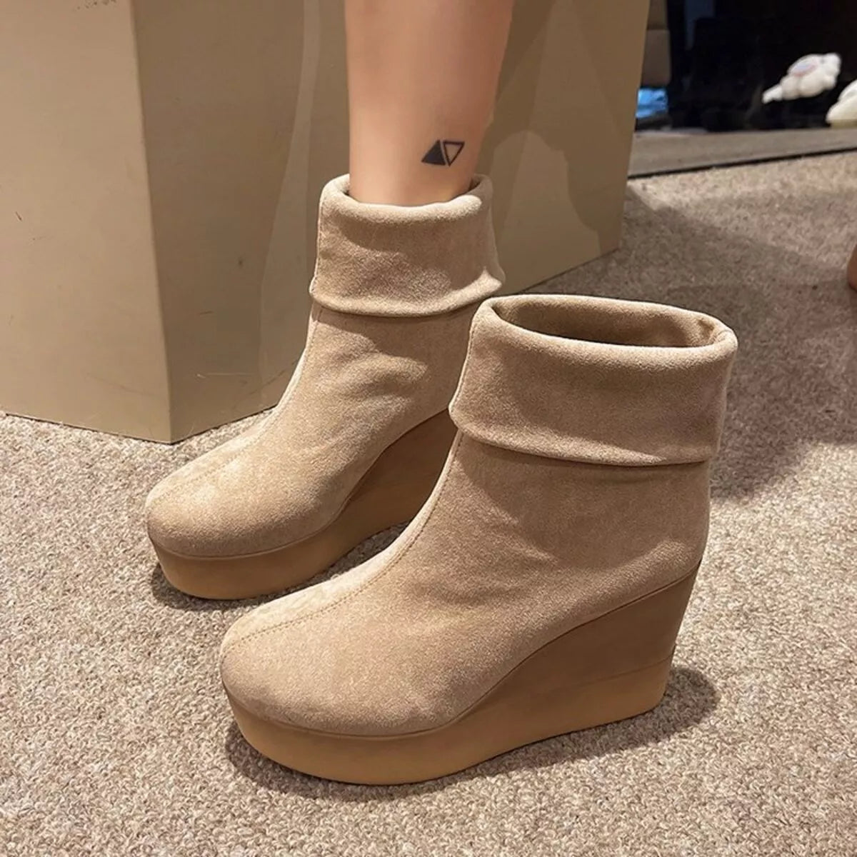 Round Toe Wedge Boots