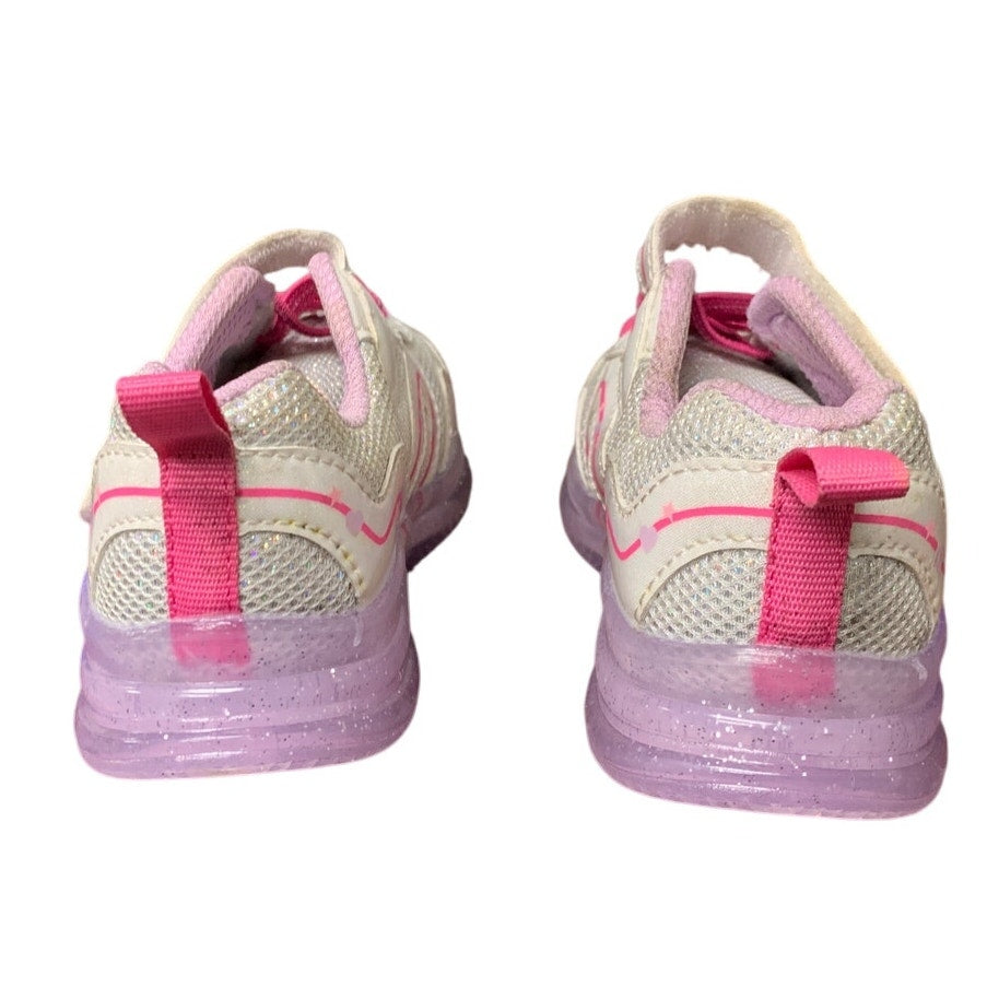Yeskis Toddler Girls Size 8 Silver Pink Sneakers Hook Loop Close Light Up Shoes