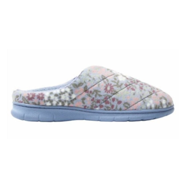 New In Box Dearfoams Womens Medium 7/8 Blue Floral Memory Foam House Slippers