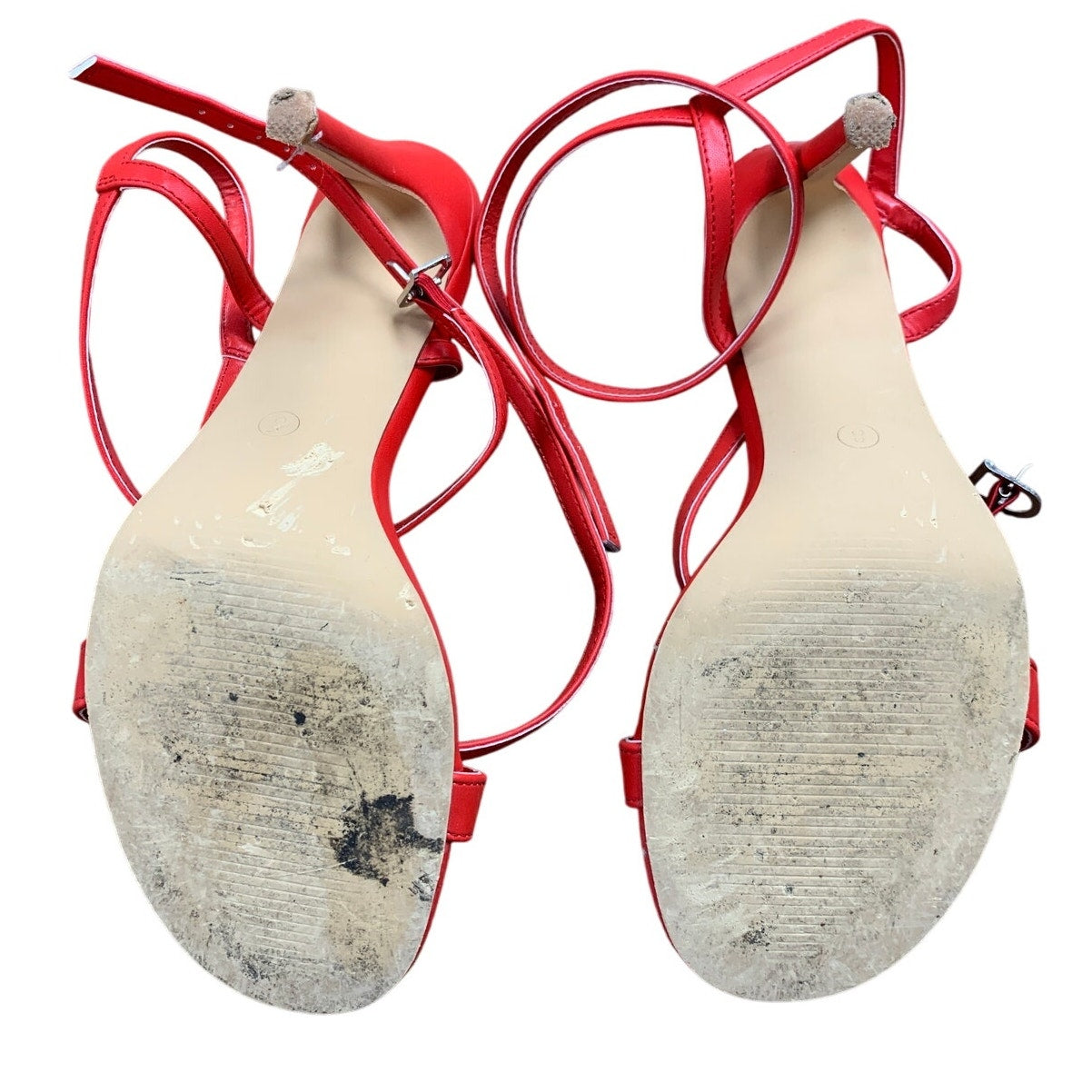 Coutgo Womens Size 8 Red Strappy Gladiator 4" Heel Open Toe Ankle Strap Shoes