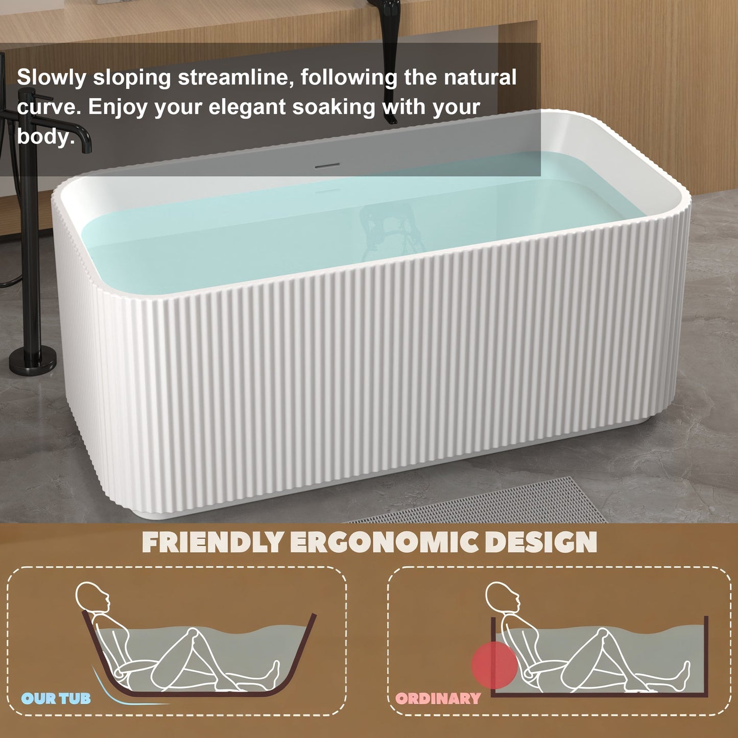 59" Rectangle Linear Acrylic Freestanding Bathtub