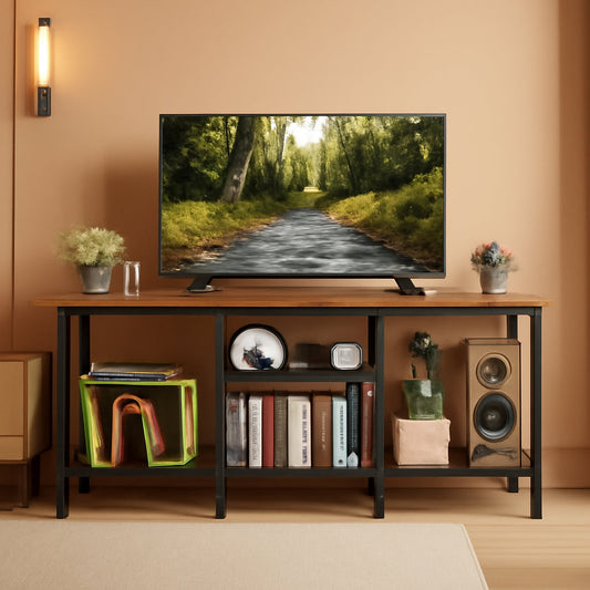 Rustic Brown TV Stand for 50-Inch TVs with Open Storage Shelves-0