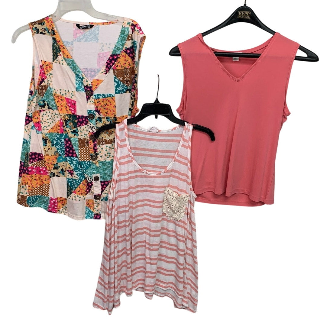 Lot of 3 Casual Corner Bloom Chic Womens Large Sleeveless Floral Tank Tops