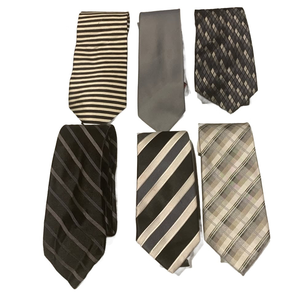 Lot of 6 Black White Silver Striped Geometric Vintage and Newer Mens Neck Ties