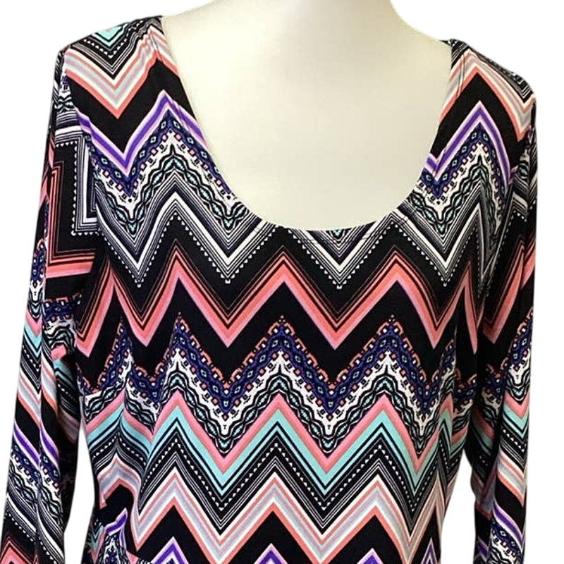 Derek Heart Womens Plus Size 2X Long Sleeve Chevron Stripe Scoop Neck Dress
