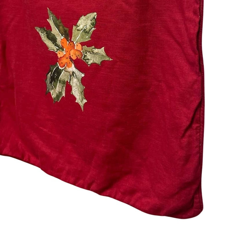 Hand Printed Upcycled Christmas Holly Leaf Berry Cotton Blend Toss Pillow Case