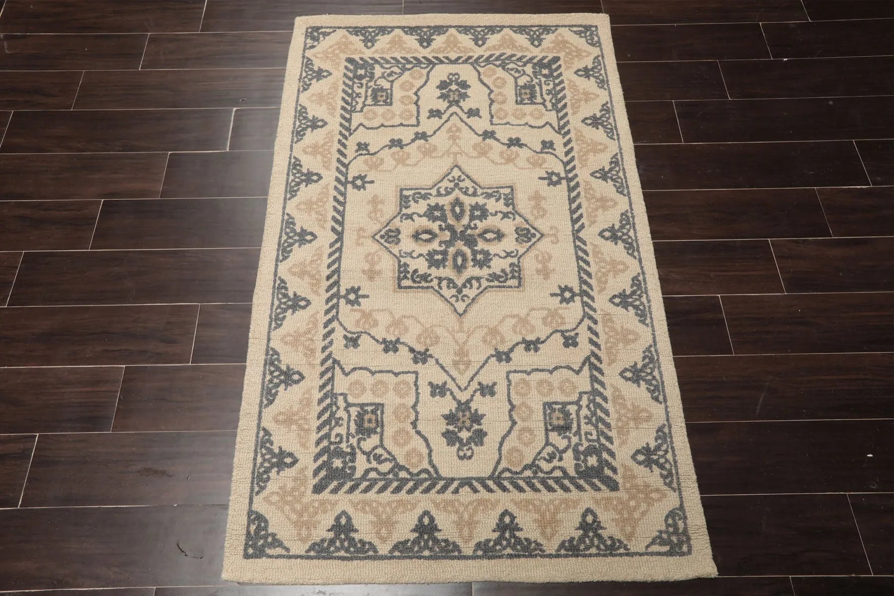 LoomBloom Multi Size Beige Hand Tufted Traditional Geometric Heriz Wool Oriental Area Rug-3