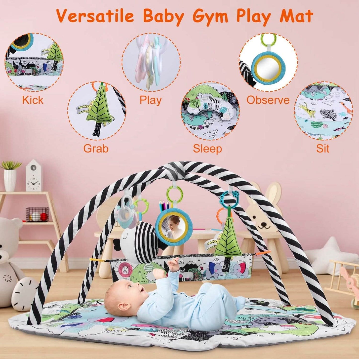 4-in-1 Baby Gym Play Mat Ball Pit with Pillow 18 Balls 9 Toys for 0-3 Years Old