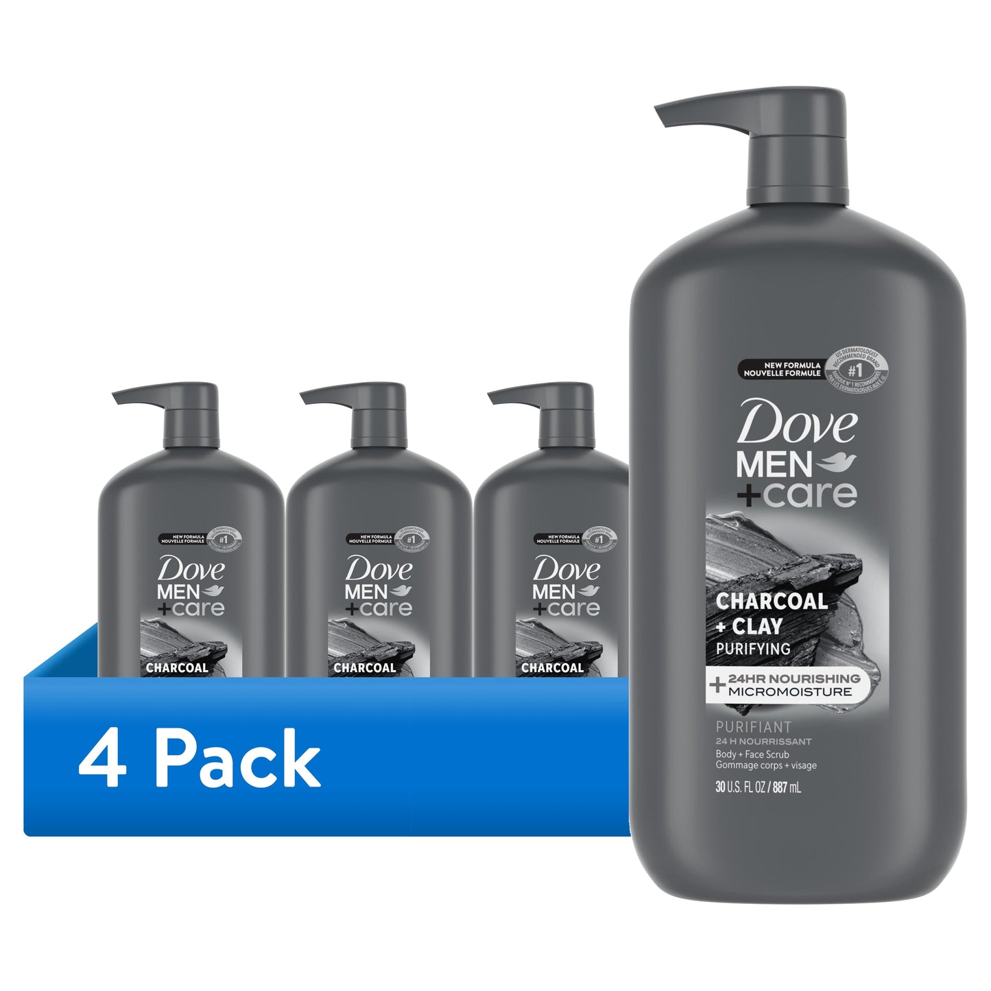 (4 Pack)  Elements Liquid Body Wash and Face Wash Charcoal + Clay Nourishing Cleanser, 30 Oz