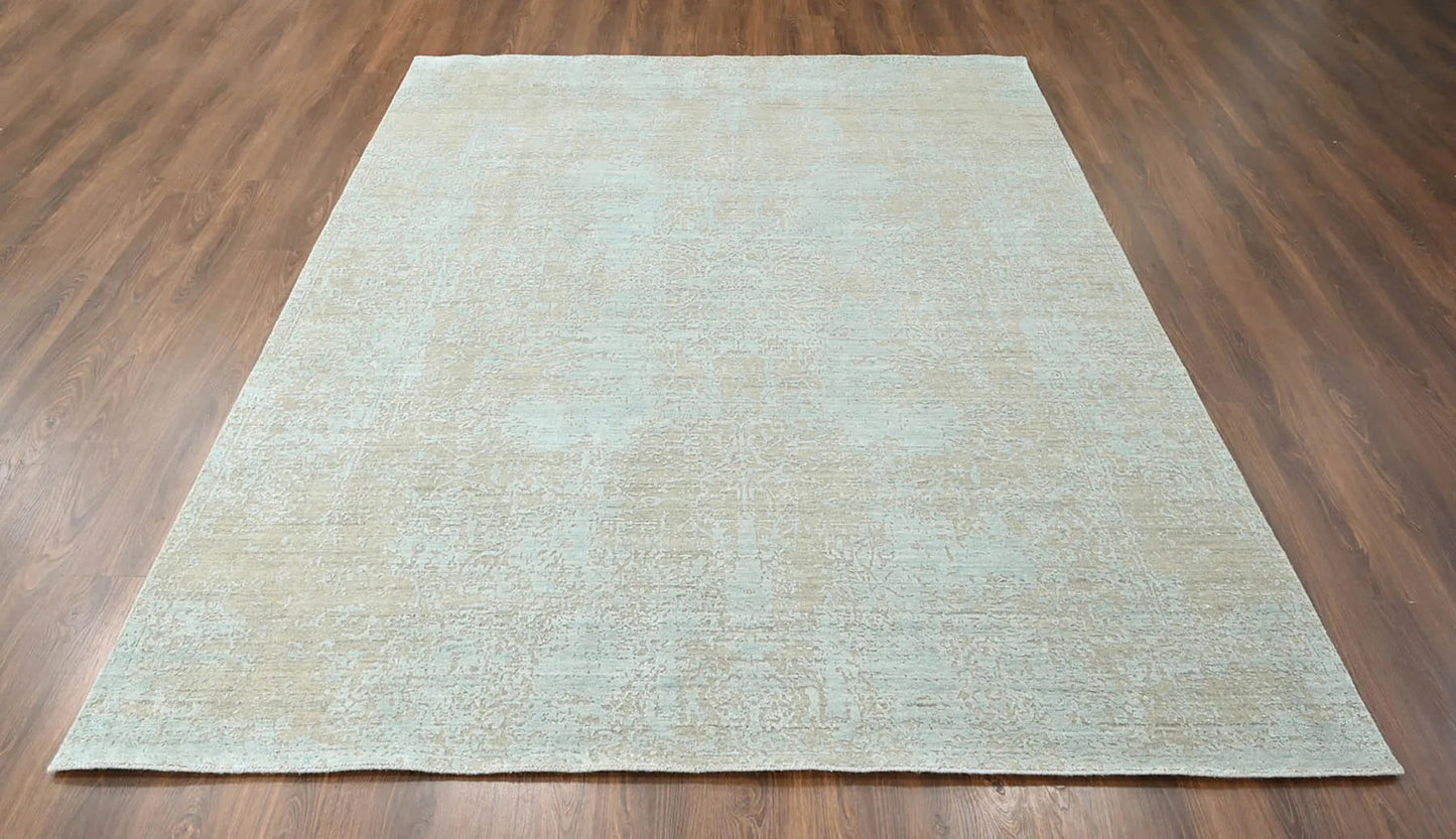 8x10 Blue, Gray Hand Knotted 100% Wool Transitional Oriental Area Rug-3