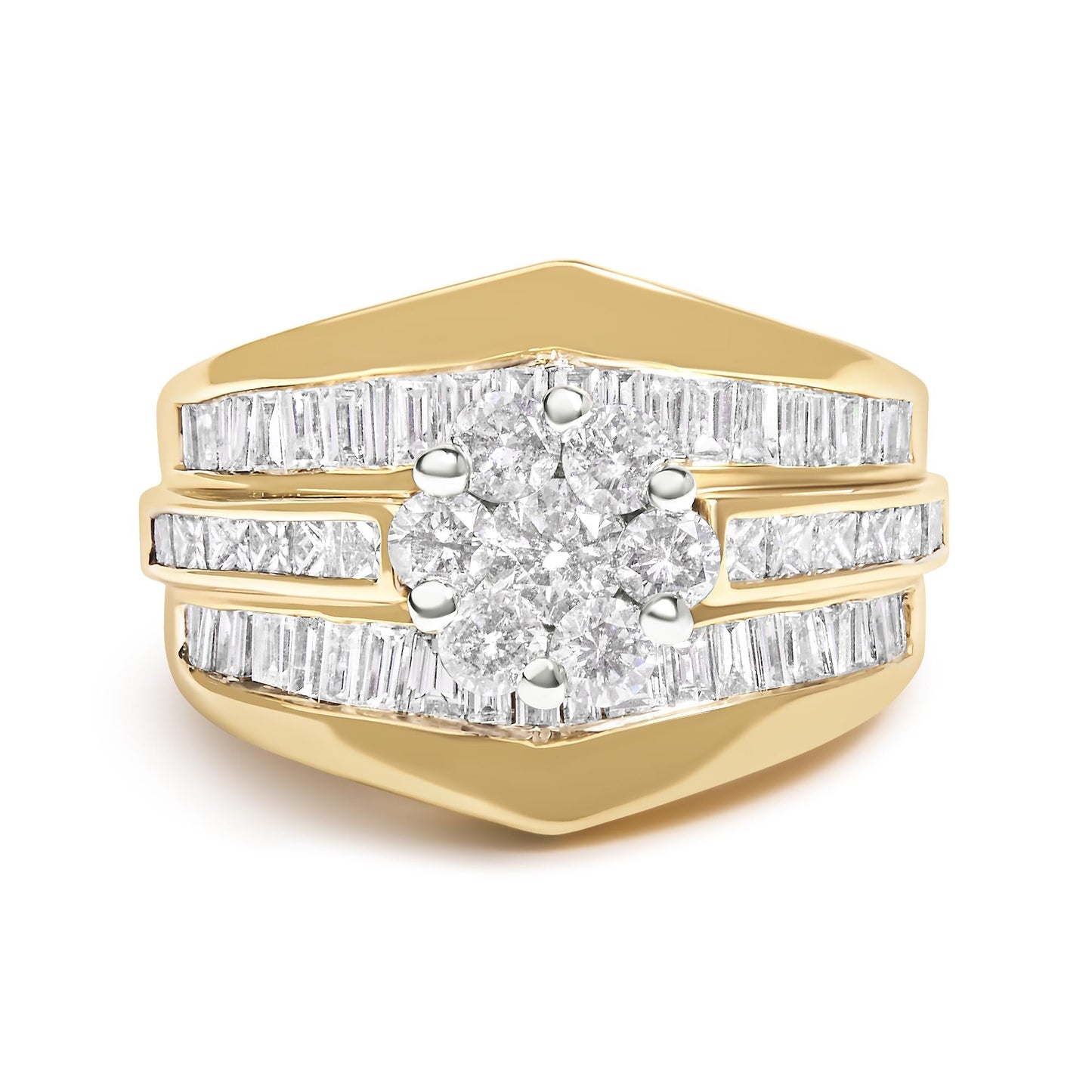 14K Yellow Gold 2-1/3 Cttw Diamond Cluster Channel Set Chevron Shaped Engagement Ring-0