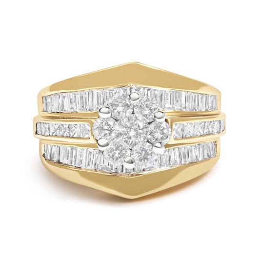 14K Yellow Gold 2-1/3 Cttw Diamond Cluster Channel Set Chevron Shaped Engagement Ring-0