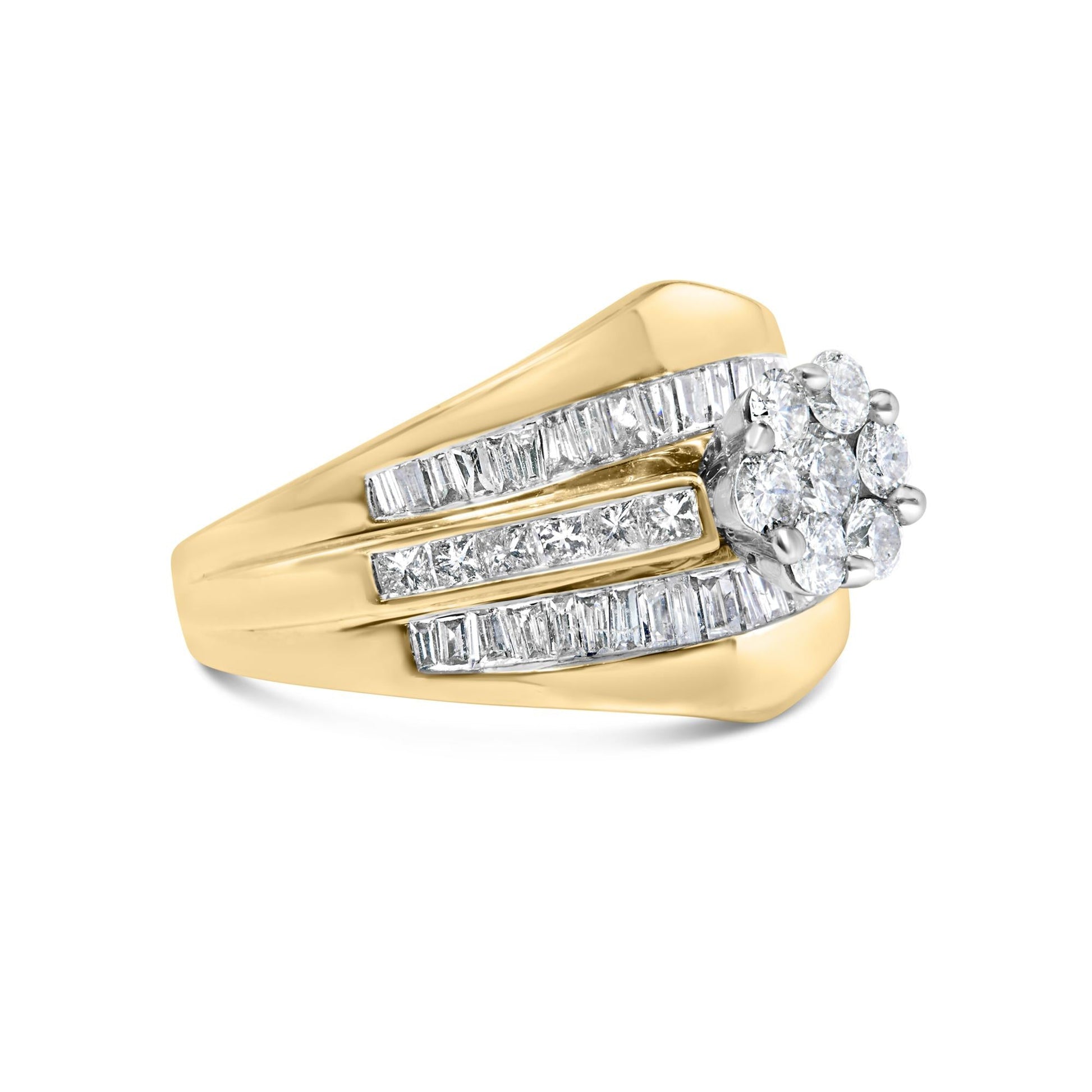 14K Yellow Gold 2-1/3 Cttw Diamond Cluster Channel Set Chevron Shaped Engagement Ring-1