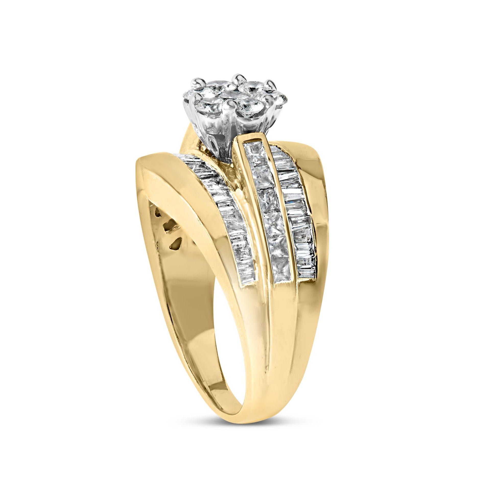 14K Yellow Gold 2-1/3 Cttw Diamond Cluster Channel Set Chevron Shaped Engagement Ring-4