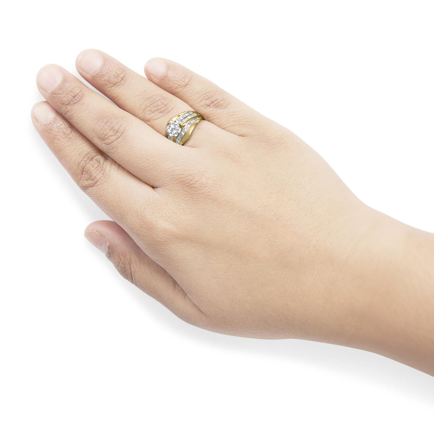 14K Yellow Gold 2-1/3 Cttw Diamond Cluster Channel Set Chevron Shaped Engagement Ring-2