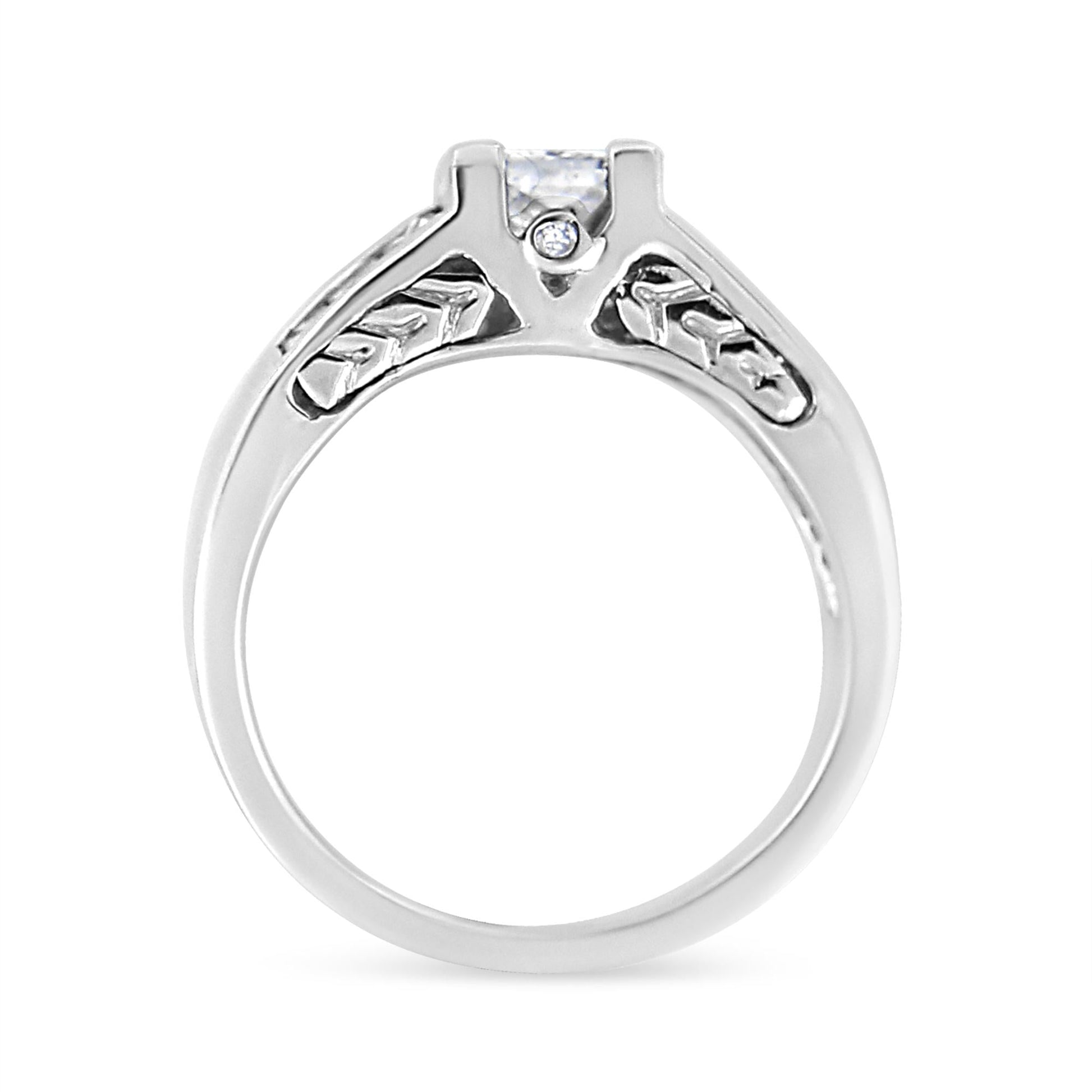 14K White Gold 1 1/4 Cttw Princess Cut Diamond Channel Set Engagement Ring (H-I Color, SI1-SI2 Clarity)-3