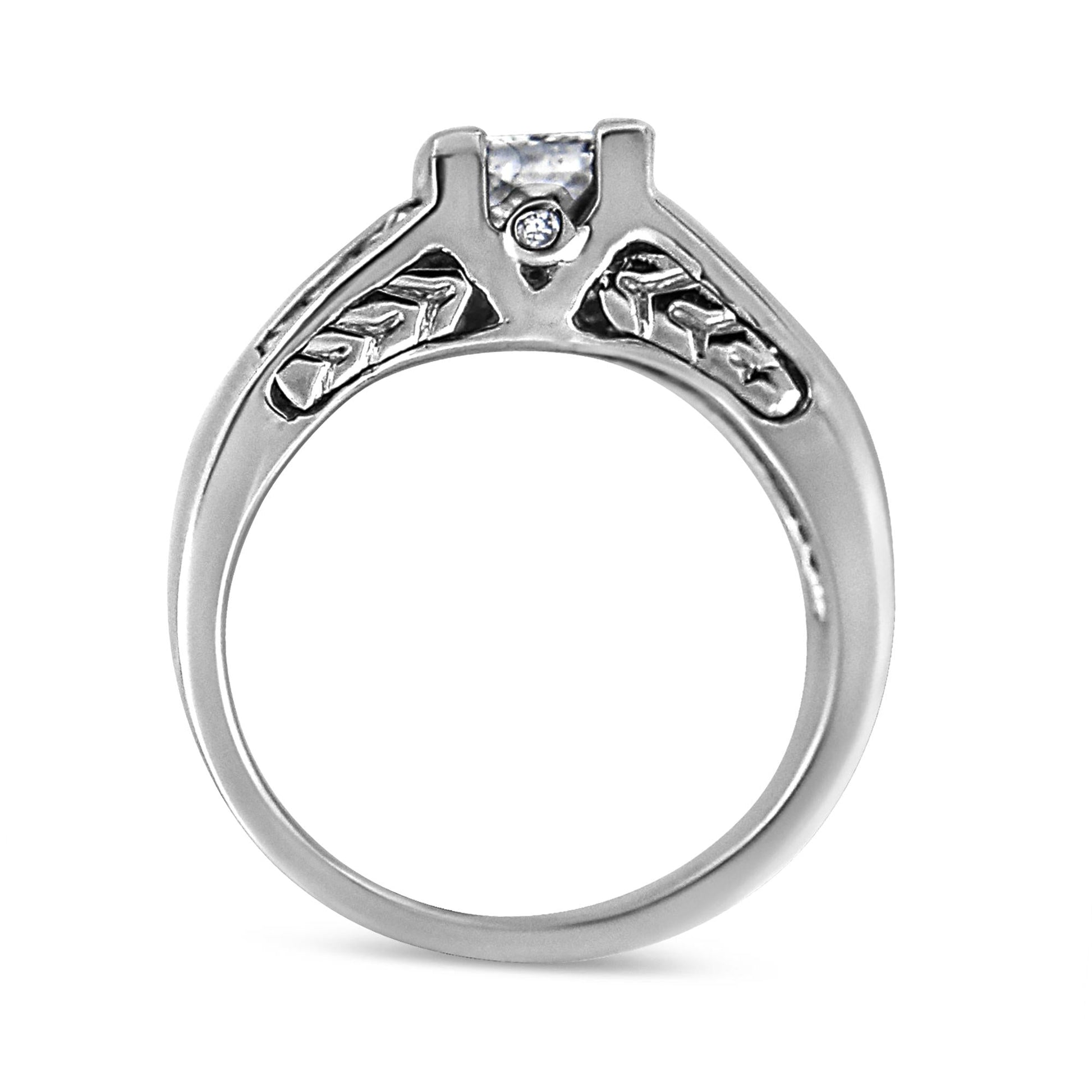 14K White Gold 1 1/4 Cttw Princess Cut Diamond Channel Set Engagement Ring (H-I Color, SI1-SI2 Clarity)-4