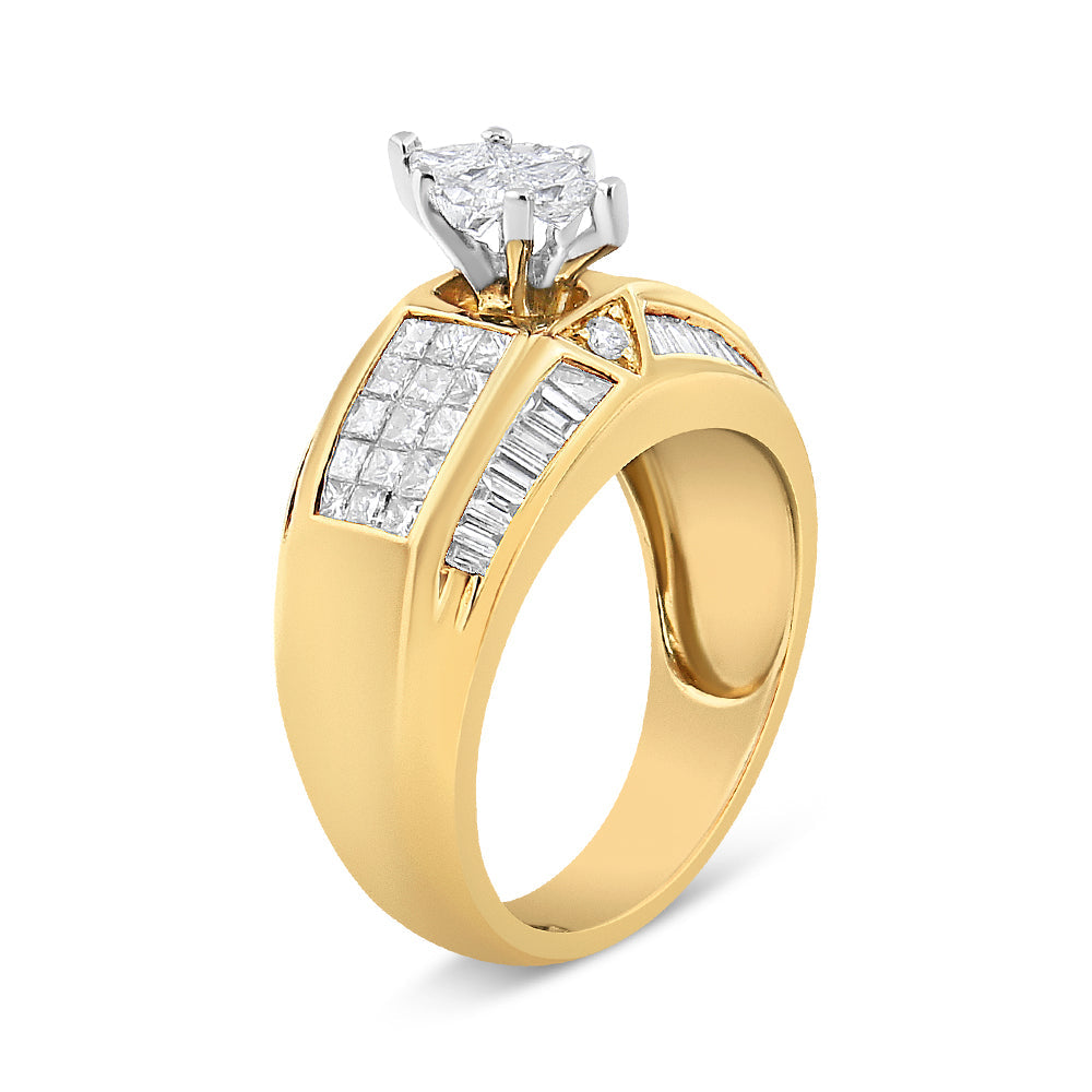 14K Yellow and White Gold 1 3/4 Cttw Round, Baguette, Princess and Pie-Cut Diamond Ring (H-I Color, SI1-SI2 Clarity)-3