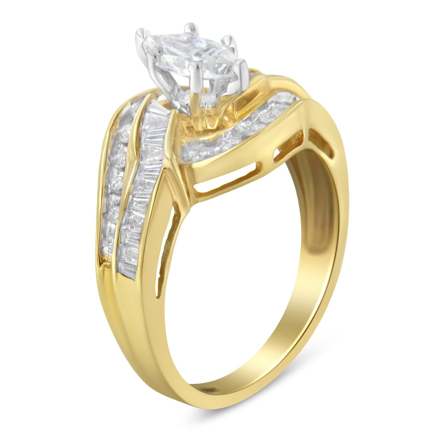14KT Two-Toned Gold Marquise, Baguette and Round Cut Diamond Bypass Ring (1 cttw, H-I Color, SI1-SI2 Clarity) ()-4