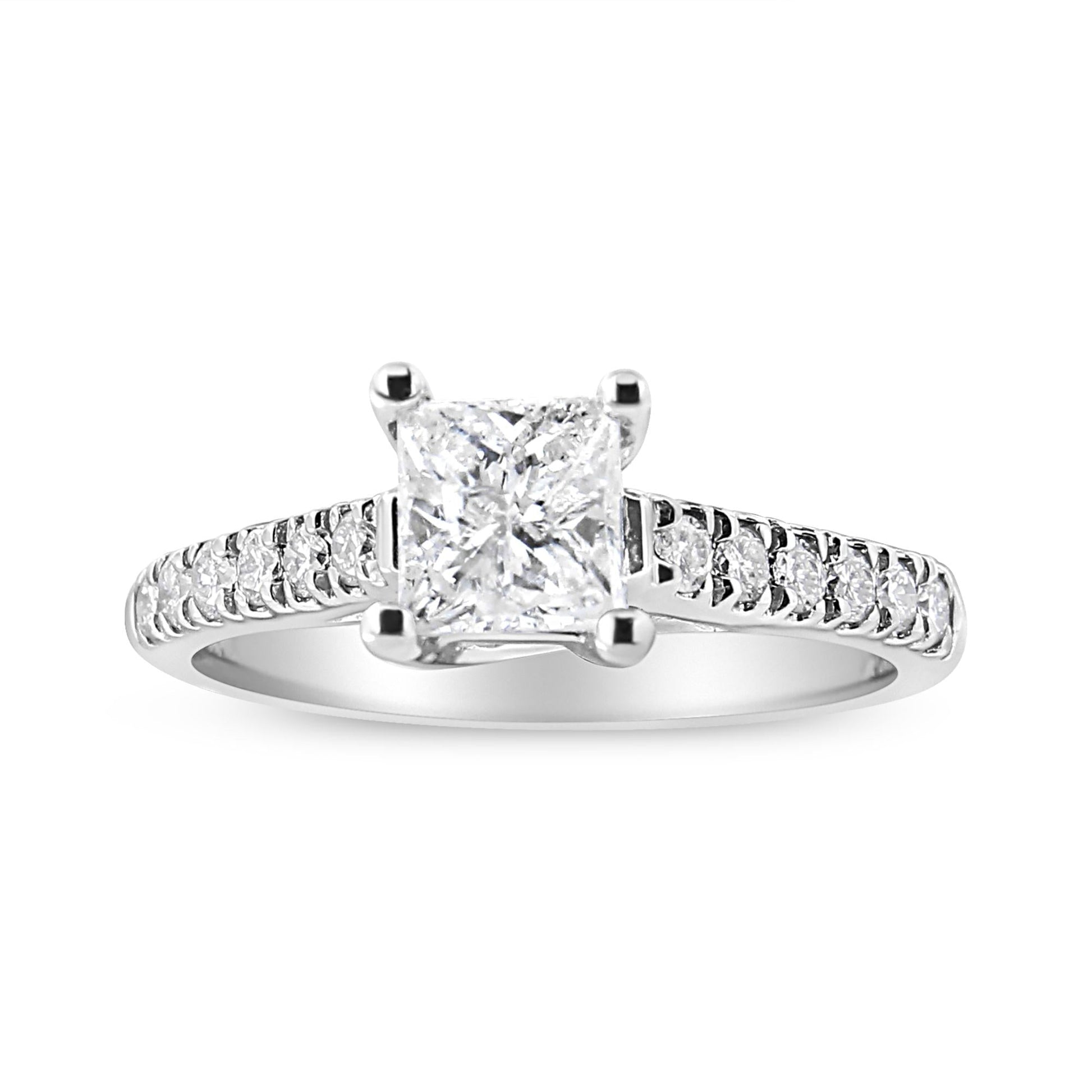 14K White Gold 1 1/5 Cttw 4-Prong Set Princess Diamond Classic Engagement Ring-0