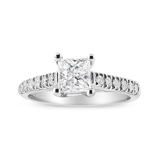 14K White Gold 1 1/5 Cttw 4-Prong Set Princess Diamond Classic Engagement Ring-0