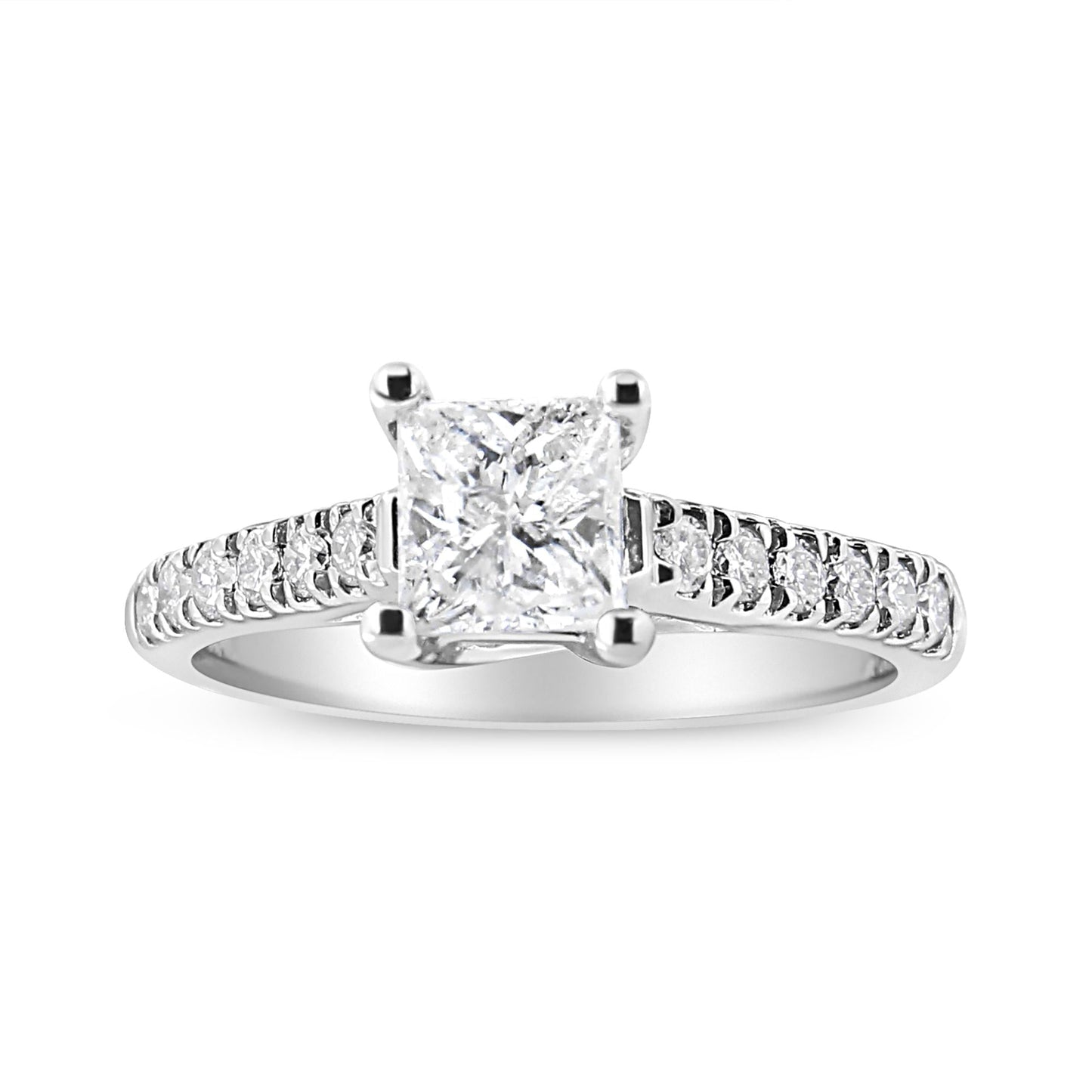 14K White Gold 1 1/5 Cttw 4-Prong Set Princess Diamond Classic Engagement Ring-0