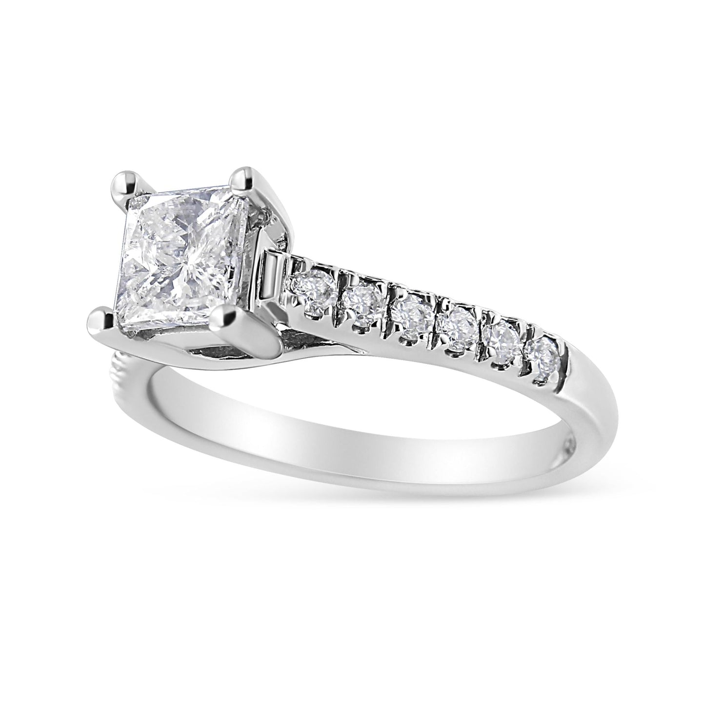 14K White Gold 1 1/5 Cttw 4-Prong Set Princess Diamond Classic Engagement Ring-1