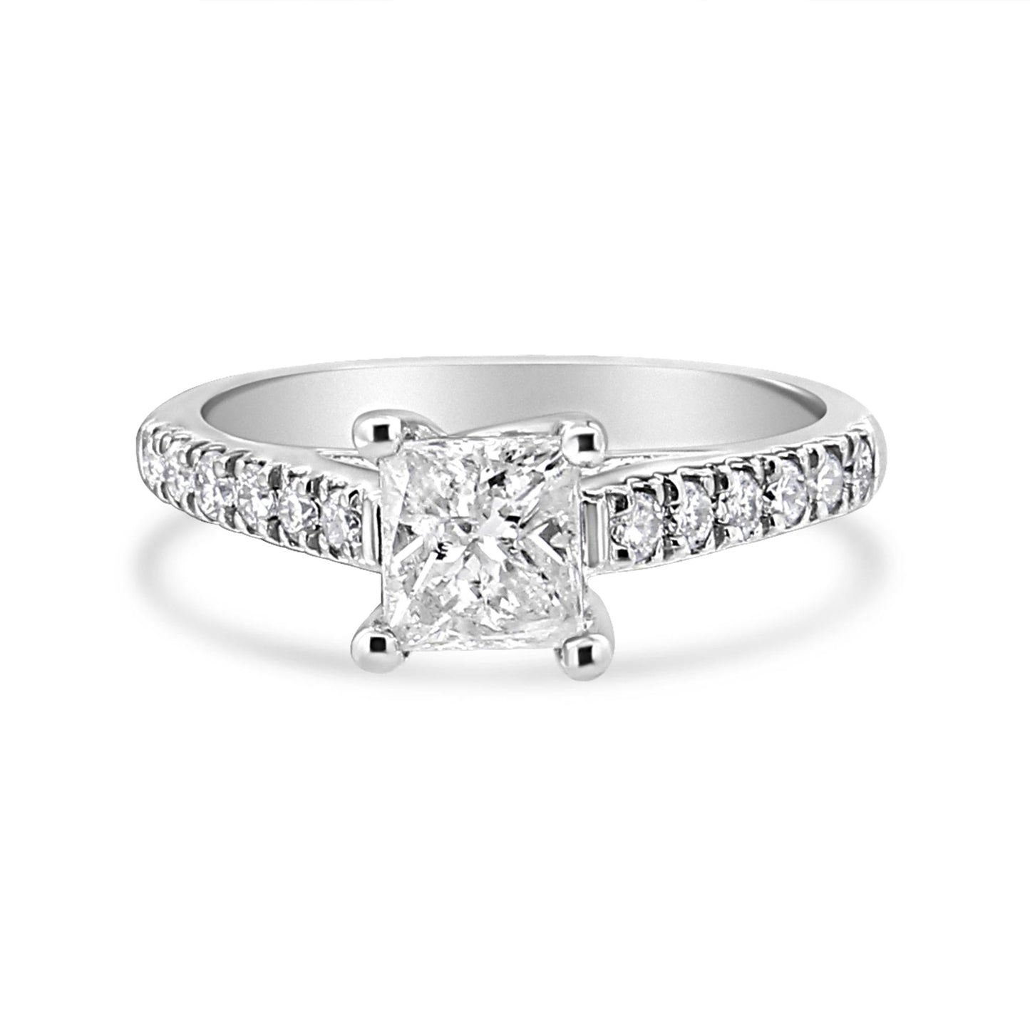 14K White Gold 1 1/5 Cttw 4-Prong Set Princess Diamond Classic Engagement Ring-3