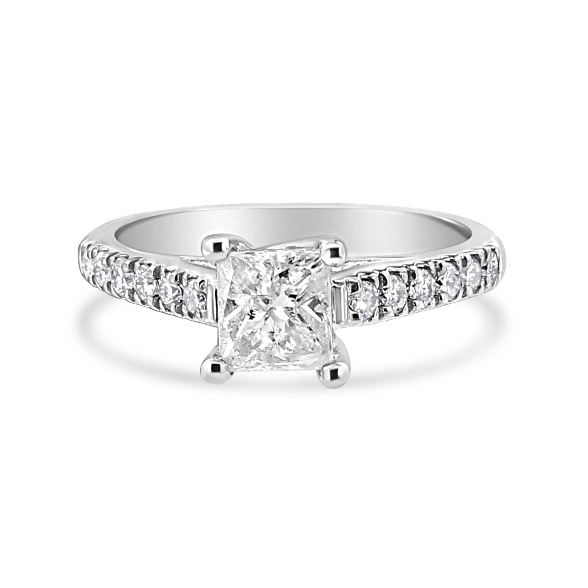 14K White Gold 1 1/5 Cttw 4-Prong Set Princess Diamond Classic Engagement Ring-3