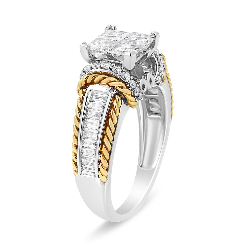 14K White and Yellow Gold 1 1/2 Cttw Invisible Set Princess-Cut Diamond Quad Style Engagement Ring (H-I Color, SI2-I1 Clarity)-3