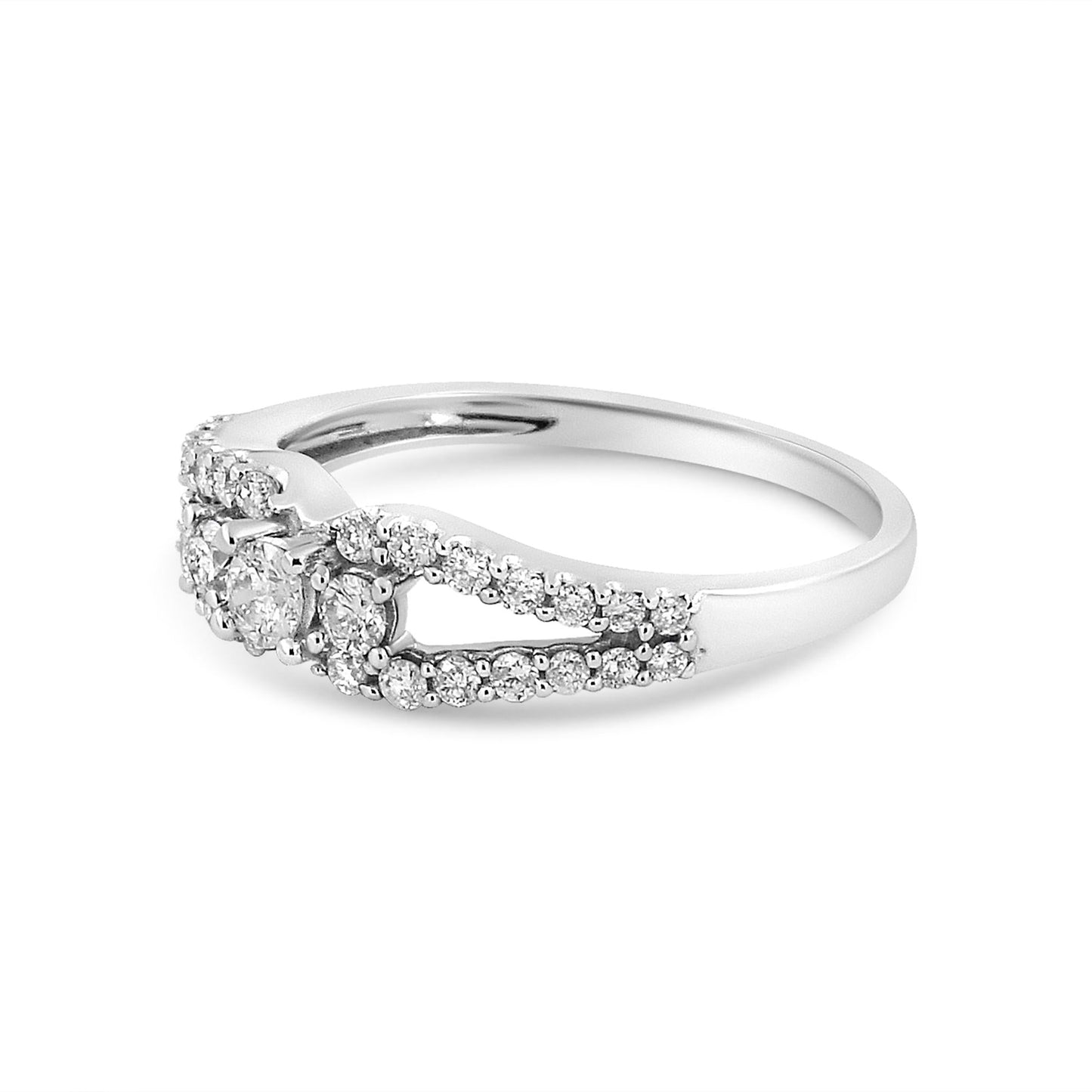 10K White Gold 1/2 Cttw Round Cut Diamond Three Stone Split Shank Band Ring (H-I Color, SI1-SI2 Clarity)-3