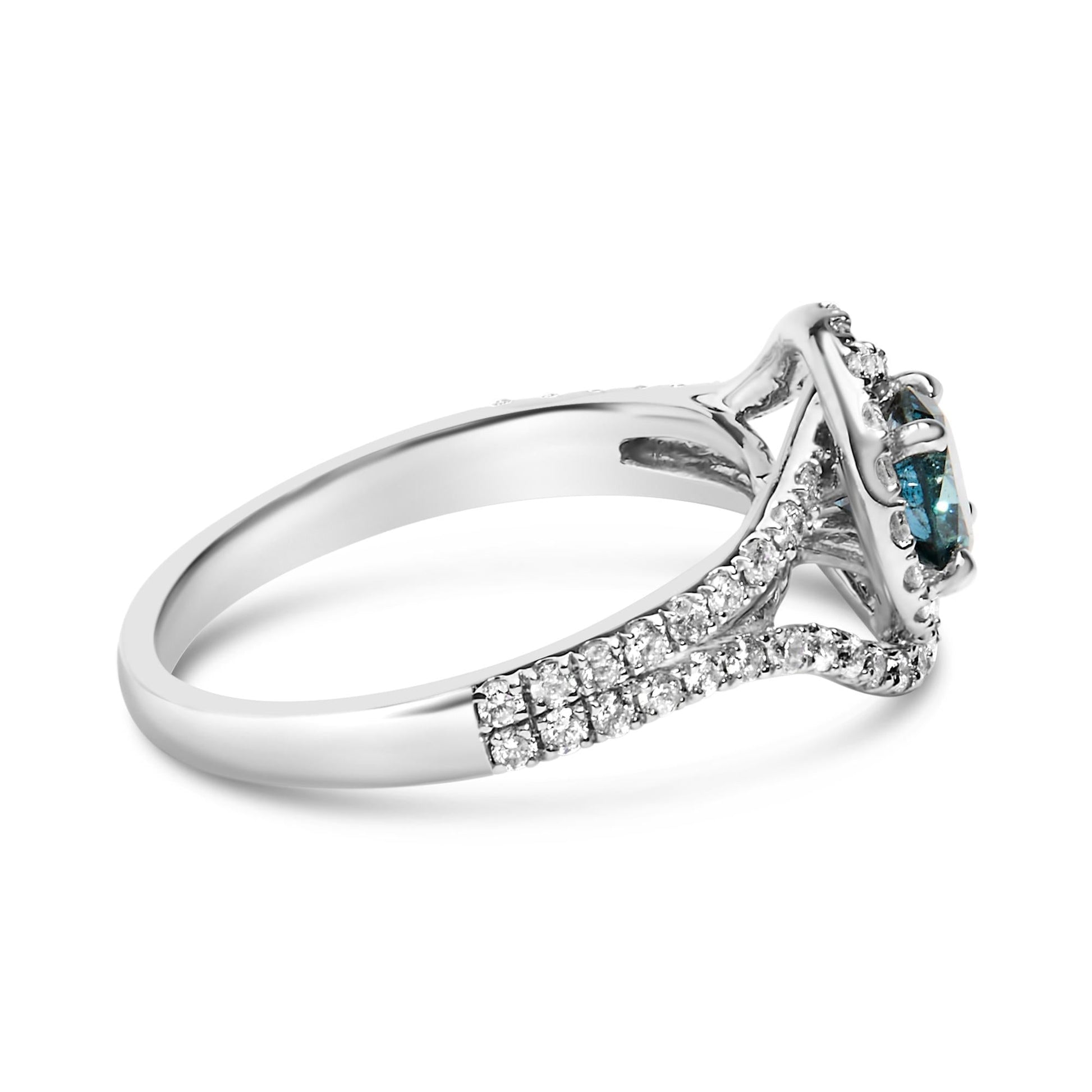 14K White Gold 1-1/3 Cttw White & Blue Diamond Interweaving Double Halo Cocktail Statement Ring (G-H and Fancy Blue Color, SI2-I1 Clarity)-1
