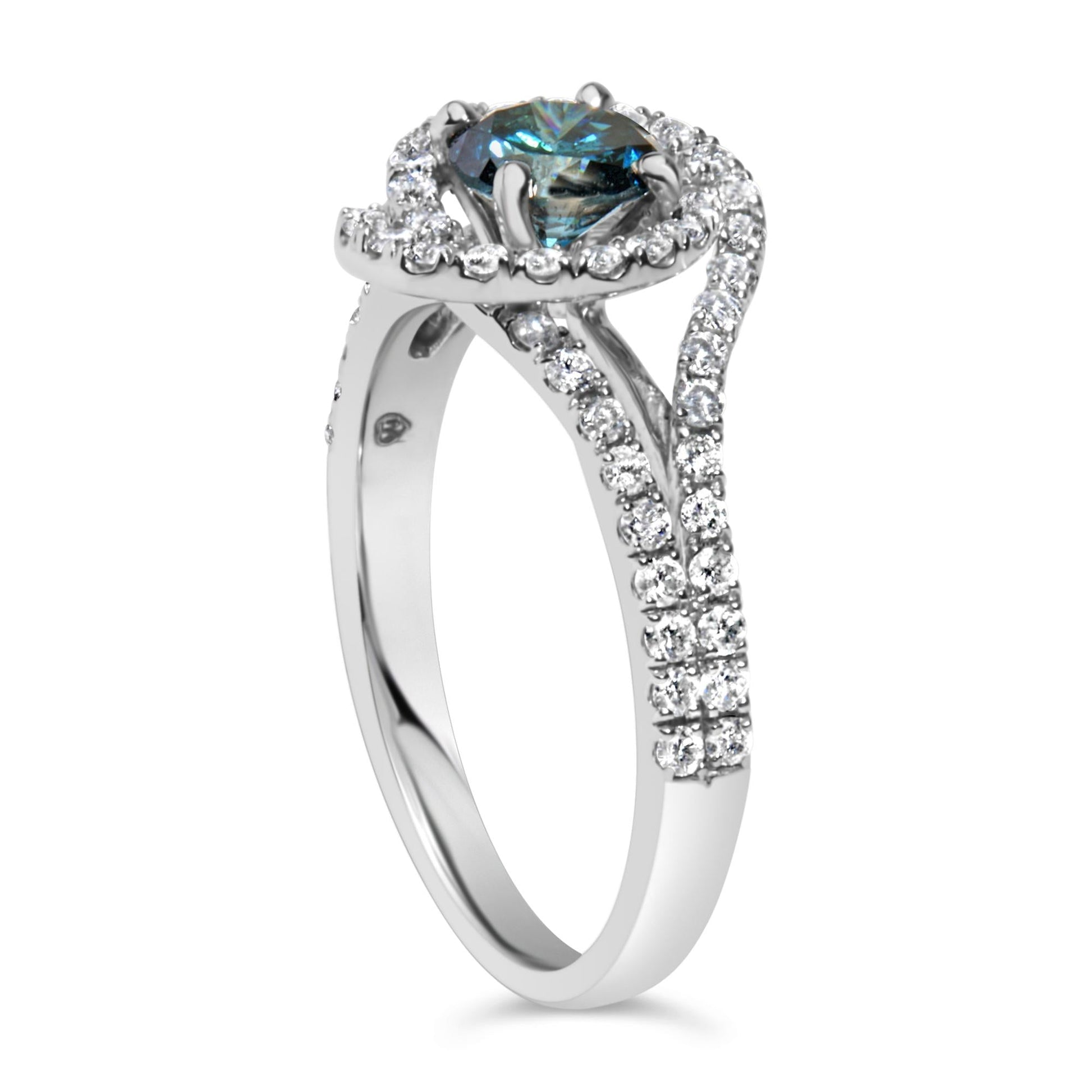 14K White Gold 1-1/3 Cttw White & Blue Diamond Interweaving Double Halo Cocktail Statement Ring (G-H and Fancy Blue Color, SI2-I1 Clarity)-4