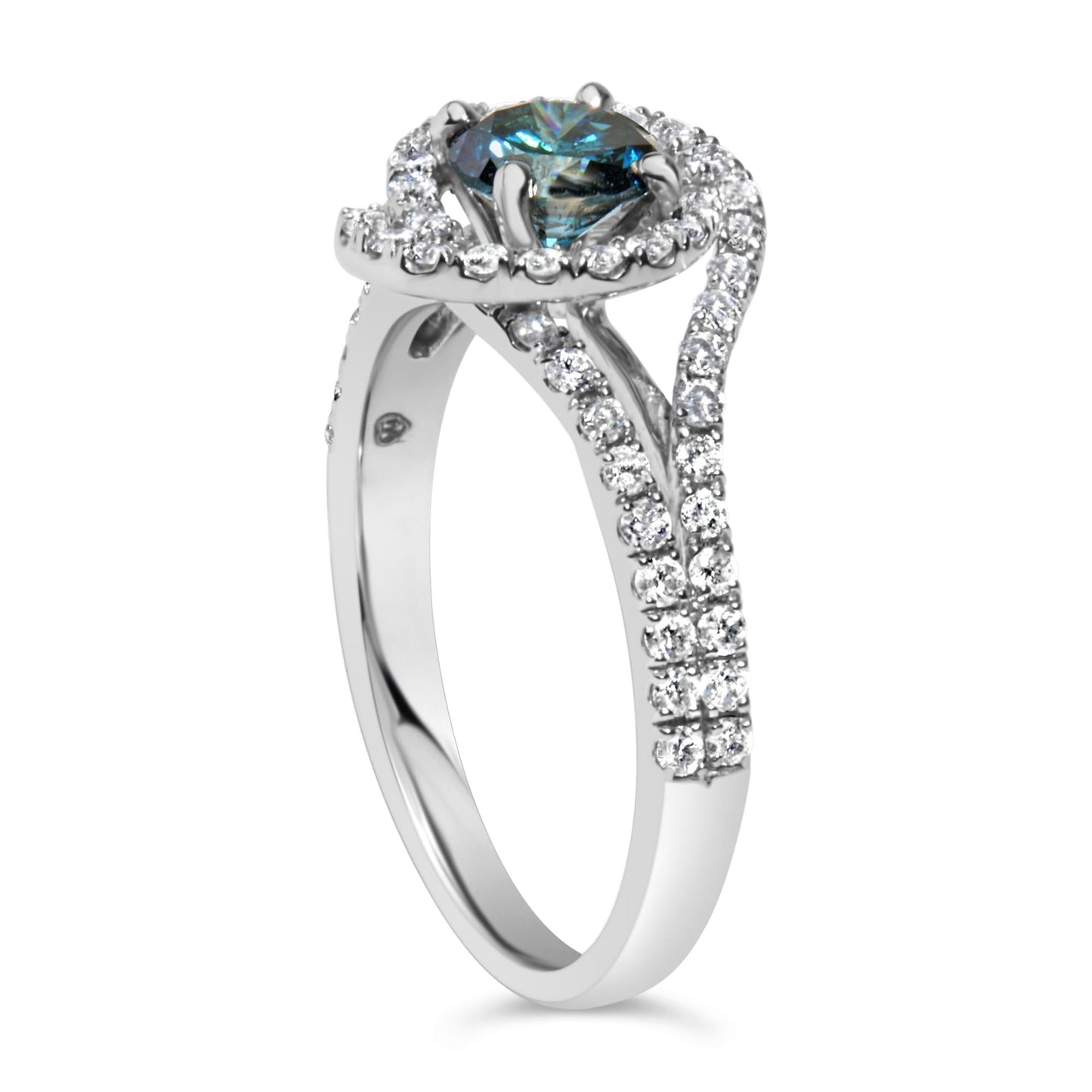 14K White Gold 1-1/3 Cttw White & Blue Diamond Interweaving Double Halo Cocktail Statement Ring (G-H and Fancy Blue Color, SI2-I1 Clarity)-4