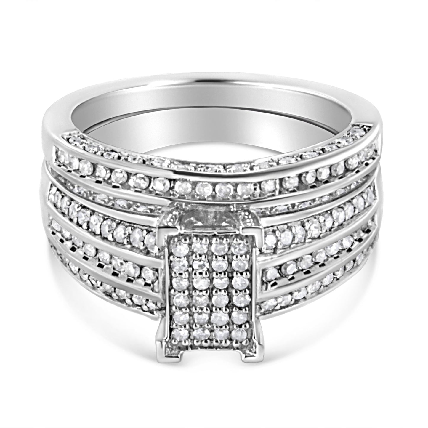 .925 Sterling Silver 3/4 Cttw Prong Set Round Diamond Composite Engagement Ring and Band Set (I-J Color, I3 Clarity)-3