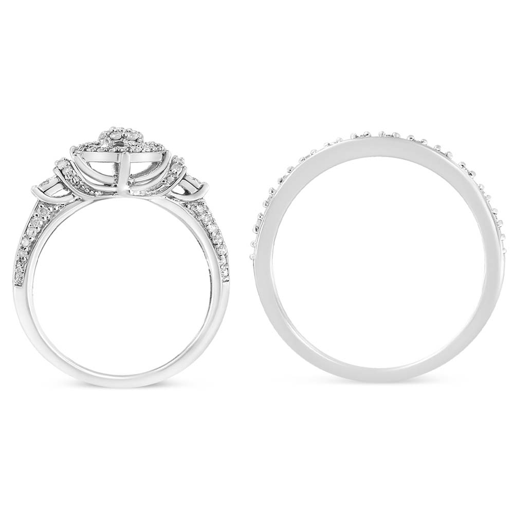 .925 Sterling Silver 1/3 Cttw Diamond 7 Stone Cluster and Halo Engagement Ring and Wedding Band Set (I-J Color, I1-I2 Clarity)-3