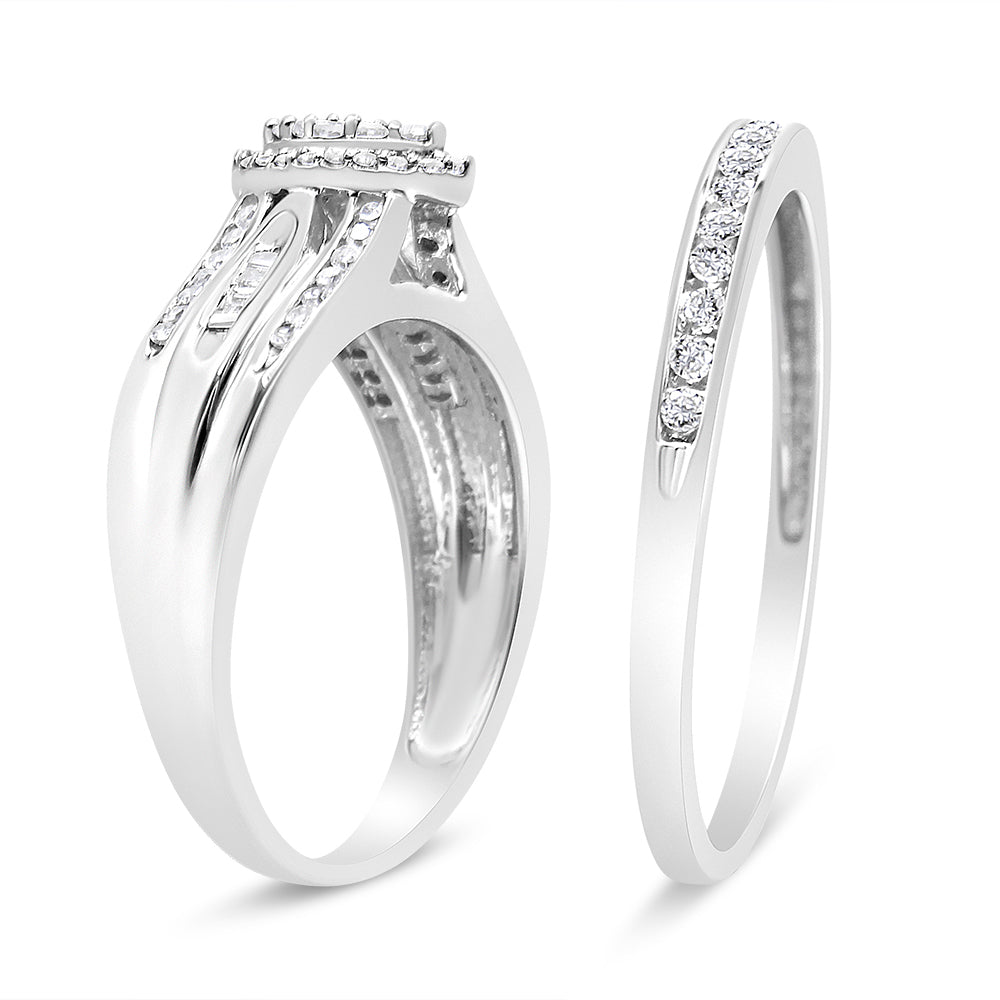 .925 Sterling Silver 1/2 Cttw Round and Baguette-Cut Diamond Engagement Bridal Set (I-J Color, I1-I2 Clarity)-3
