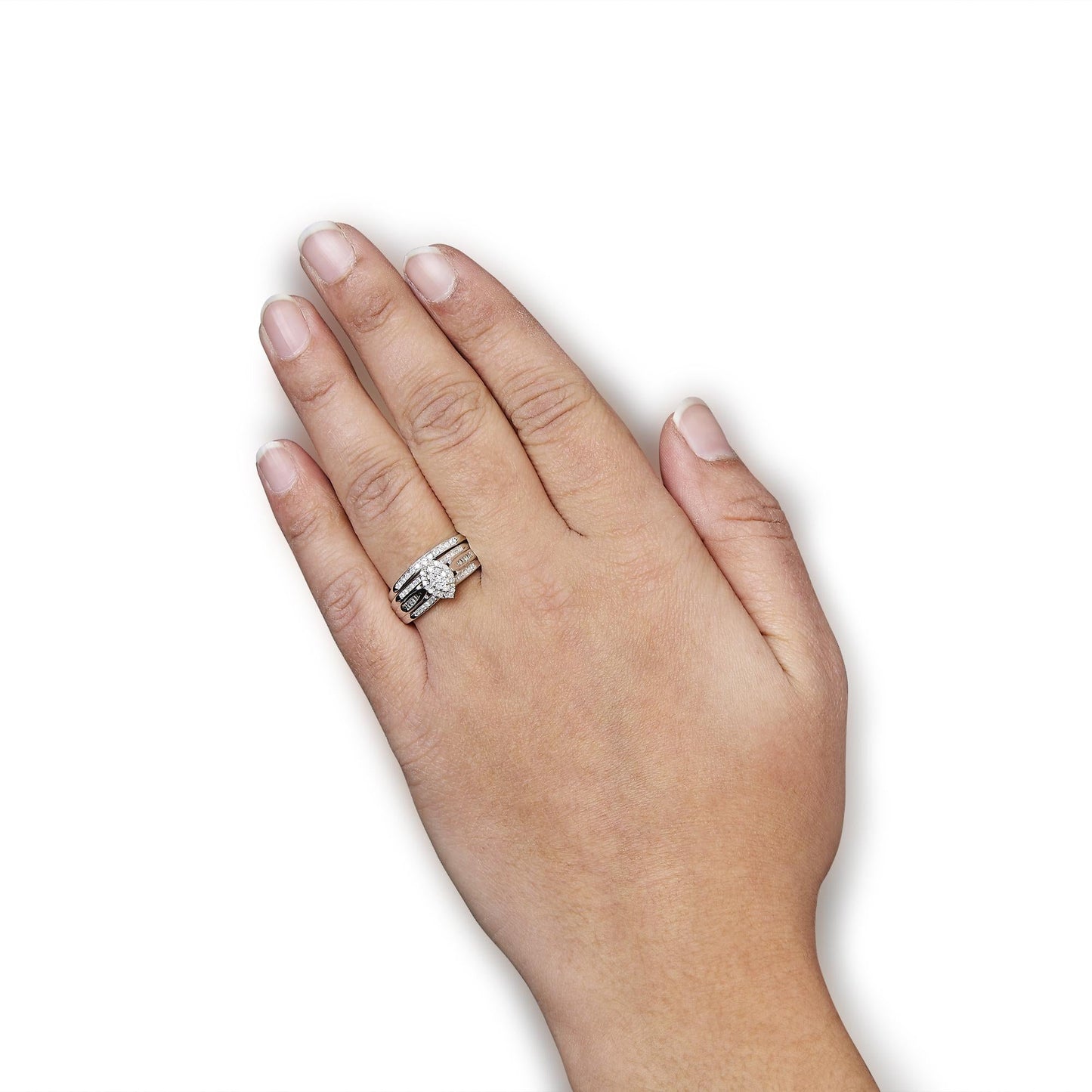 .925 Sterling Silver 1/2 Cttw Round and Baguette-Cut Diamond Engagement Bridal Set (I-J Color, I1-I2 Clarity)-2